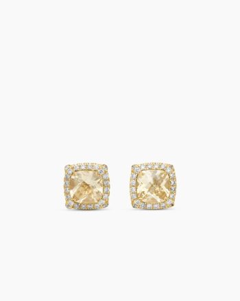 Petite Chatelaine® Pavé Bezel Stud Earrings|18K Yellow Gold with Champagne Citrine and Diamonds, 5mm