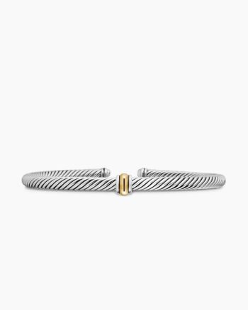 Classic Cable Station Bracelet|Sterling Silver with 18K Yellow Gold, 4mm