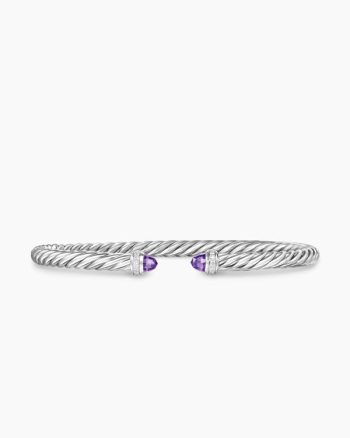 Cable Flex® Bracelet|Sterling Silver with Amethyst and Diamonds, 4mm