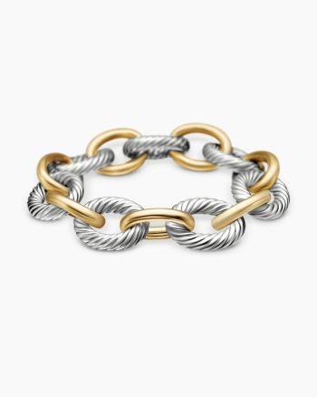 Oval Link Chain Bracelet|Sterling Silver with 18K Yellow Gold, 17mm