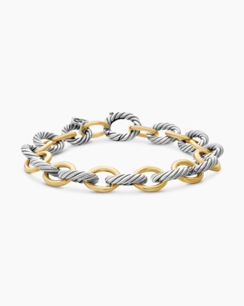 Oval Link Chain Bracelet|Sterling Silver with 18K Yellow Gold, 10mm