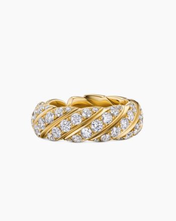 Sculpted Cable Flex Band Ring|18K Yellow Gold with Diamonds, 7.5mm