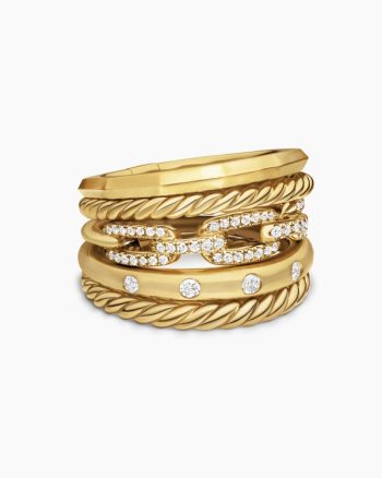Stax Five Row Ring|18K Yellow Gold with Diamonds, 15mm
