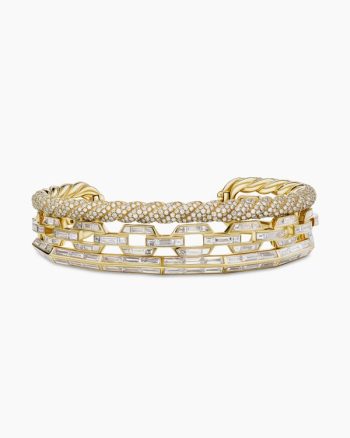 Stax Three Row Cuff Bracelet|Yellow Gold with Diamonds