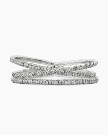 Sculpted Cable Flex Three Row Bracelet|18K White Gold with Diamonds, 21mm