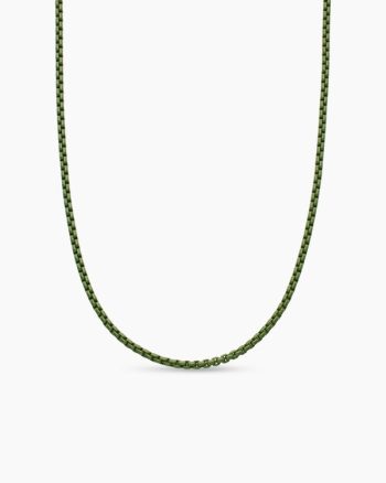 Box Chain Necklace|Sterling Silver with Green Stainless Steel, 2.7mm