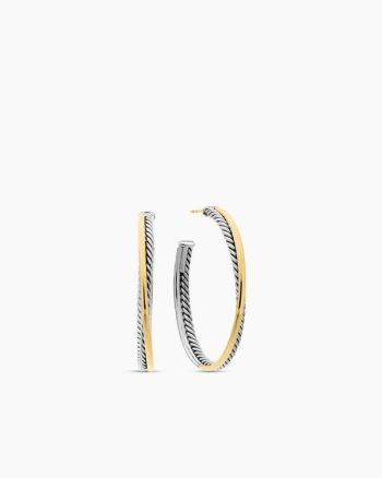 Crossover Hoop Earrings|Sterling Silver with 18K Yellow Gold, 44mm