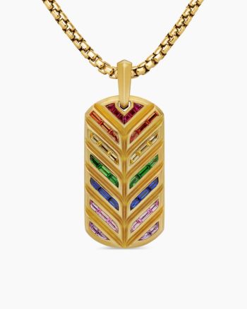 Chevron Tag|18K Yellow Gold with Rainbow Baguettes, 35mm