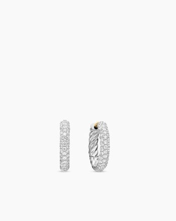 Petite Pavé Huggie Hoop Earrings|Sterling Silver with Diamonds, 14mm
