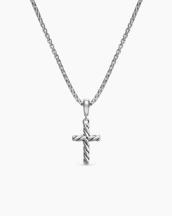 Cable Cross Pendant Necklace|Sterling Silver, 17.5mm