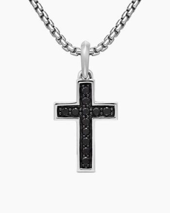 Pavé Cross Pendant|Sterling Silver with Black Diamonds, 28mm