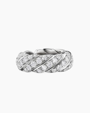 Sculpted Cable Flex Band Ring|18K White Gold with Diamonds, 7.5mm