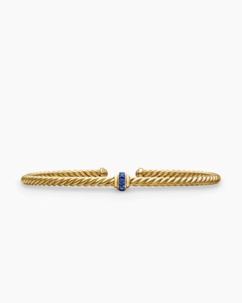 Classic Cablespira® Station Bracelet|18K Yellow Gold with Pavé Blue Sapphires, 3mm