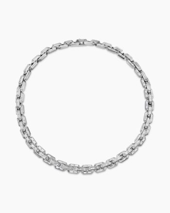 Men's Deco Baguette Link Necklace|Platinum with Diamonds