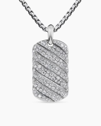 Sculpted Cable Tag|18K White Gold with Diamonds, 35mm
