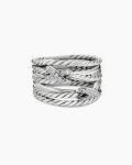Double X Crossover Ring|Sterling Silver with Diamonds, 13mm