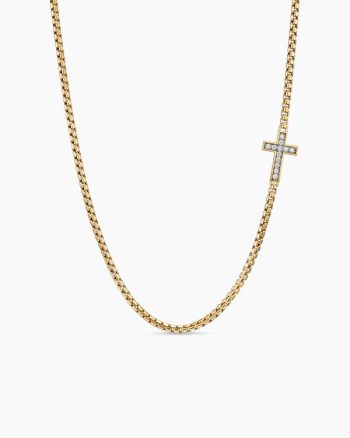 Cross Station Necklace|18K Yellow Gold with Diamonds, 5mm