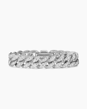 Curb Chain Bracelet|Sterling Silver with Diamonds, 11.5mm