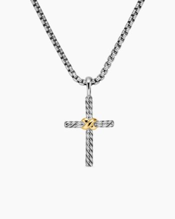 Petite X Cross Necklace|Sterling Silver with 14K Yellow Gold, 24mm