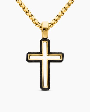 Forged Carbon Cross Pendant|18K Yellow Gold, 24mm