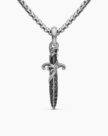 Waves Dagger Amulet|Sterling Silver with Black Diamonds, 31mm