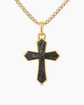 Cross Amulet|18K Yellow Gold with Forged Carbon, 28mm