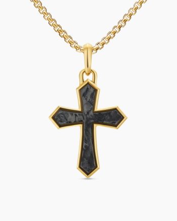 Cross Amulet|18K Yellow Gold with Forged Carbon, 28mm