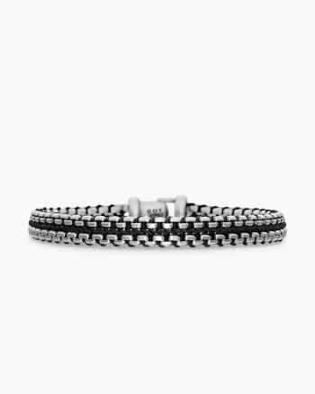 Woven Box Chain Bracelet|Sterling Silver with Black Nylon, 10mm