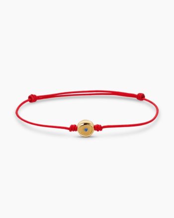 Evil Eye Cord Bracelet|Red Nylon with 18K Yellow Gold and Sapphire, 7.7mm