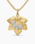 Maple Leaf Butterfly Amulet|18K Yellow Gold with Diamonds, 24mm