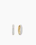 Petite Pavé Huggie Hoop Earrings|18K Yellow Gold with Diamonds, 14mm