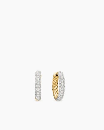Petite Pavé Huggie Hoop Earrings|18K Yellow Gold with Diamonds, 14mm