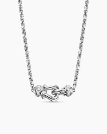 Petite Buckle Necklace|Sterling Silver with Diamonds, 16.2mm
