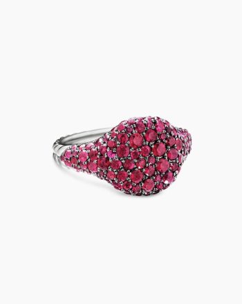 Pavé Pinky Ring|18K White Gold with Red Rubies, 10mm