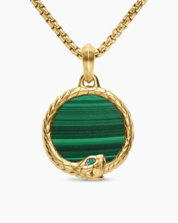 Ouroboros Amulet|18K Yellow Gold with Malachite and Emerald, 25mm