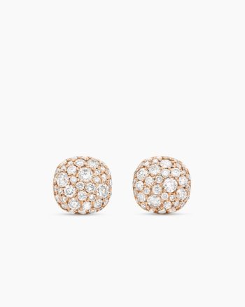 Cushion Stud Earrings|18K Rose Gold with Cognac Diamonds, 8mm