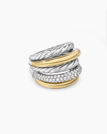 DY Mercer® Multi Row Ring|Sterling Silver with 18K Yellow Gold and Diamonds, 21mm