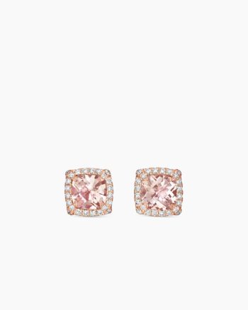 Petite Chatelaine® Pavé Bezel Stud Earrings|18K Rose Gold with Morganite and Diamonds, 5mm