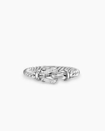 Petite Buckle Ring|Sterling Silver with Diamonds, 2mm