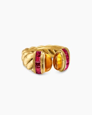 Sculpted Cable Open Cocktail Ring|18K Yellow Gold with Madeira Citrine and Rubellites, 12.4mm