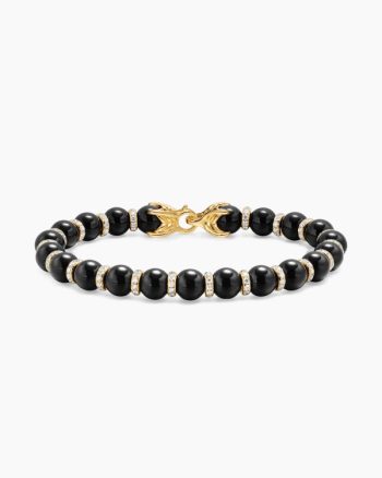 Spiritual Beads Bracelet|18K Yellow Gold with Black Onyx and Diamonds, 8mm