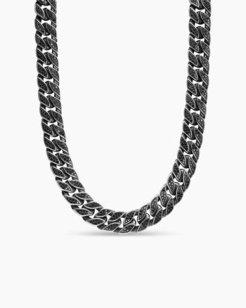 Curb Chain Necklace|Sterling Silver with Black Diamonds, 18mm
