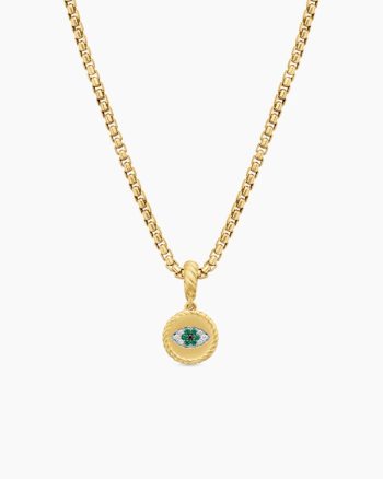 Evil Eye Amulet|18K Yellow Gold with Pavé Emeralds and Diamonds, 11mm
