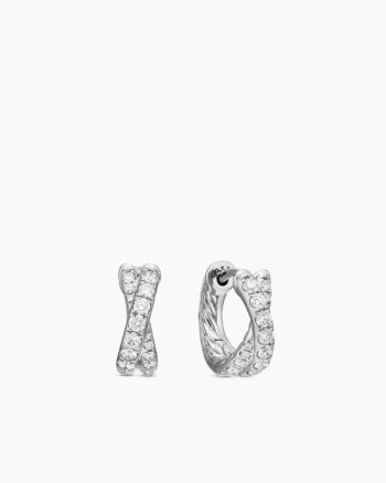Pavé Crossover Hoop Earrings|18K White Gold with Diamonds, 12mm