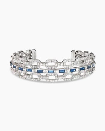 Stax Three Row Cuff Bracelet|White Gold with Sapphires and Diamonds
