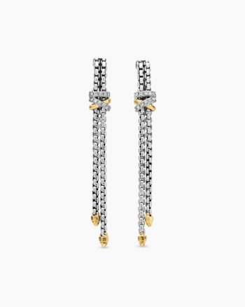 Helena Chain Drop Earrings|Sterling Silver with 18K Yellow Gold and Diamonds, 50.8mm