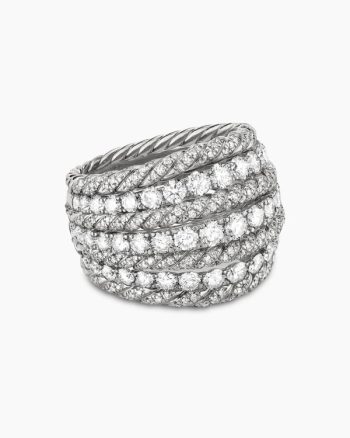 Floating Diamonds Alternating Cable Dome Ring|White Gold