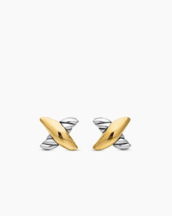 Petite X Stud Earrings|Sterling Silver with 18K Yellow Gold, 7.5mm
