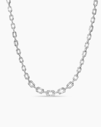 Deco Graduated Chain Link Necklace|White Gold with Diamonds