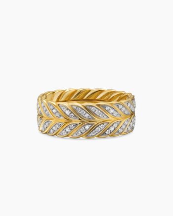 Chevron Pavé Band Ring|18K Yellow Gold with Diamonds, 9mm